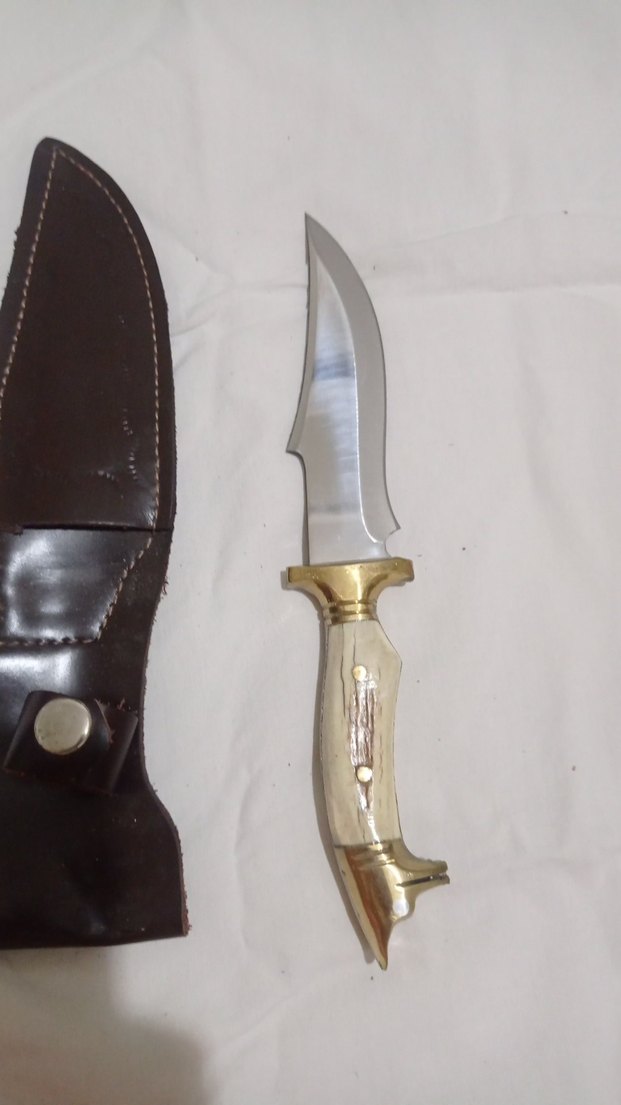 geyik boynuz kabze kurt başlı pirinç önlük pirinç pim - Görsel 3