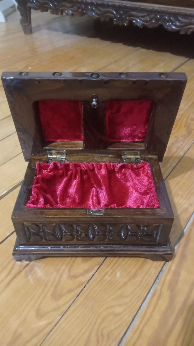 Koyu Kahverengi Oyma Ahşap Kutu - Görsel 4