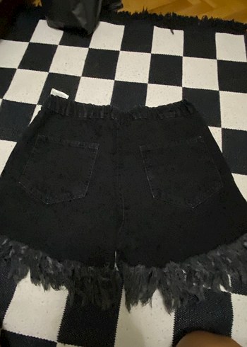 Zara Fırfırlı Siyah Mini Denim Şort