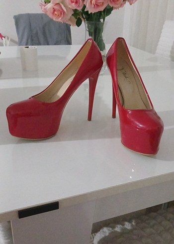 Kırmızı Parlak Platform Topuklu Stiletto - Görsel 2