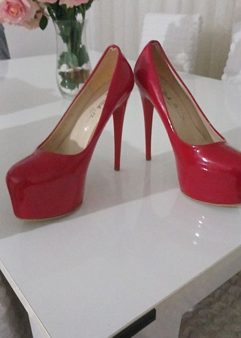Kırmızı Parlak Platform Topuklu Stiletto - Görsel 3