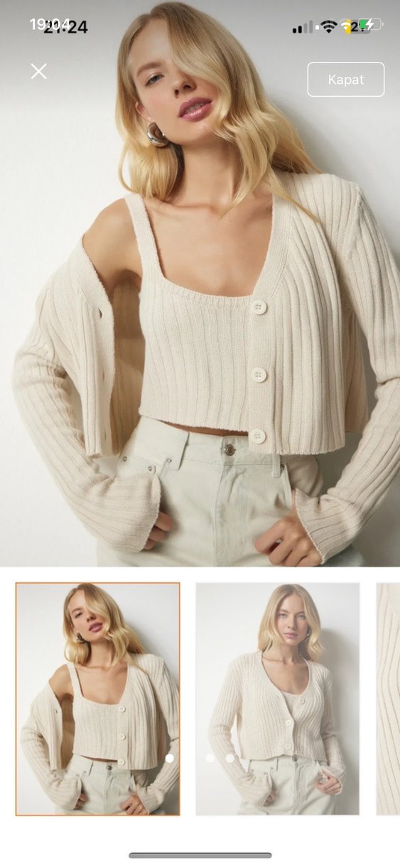 Düğmeli Beyaz Triko Hırka 2li Takım - Görsel 3