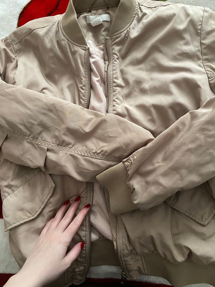 Bej Kadın Fermuarlı Midi Bomber Ceket - Görsel 2