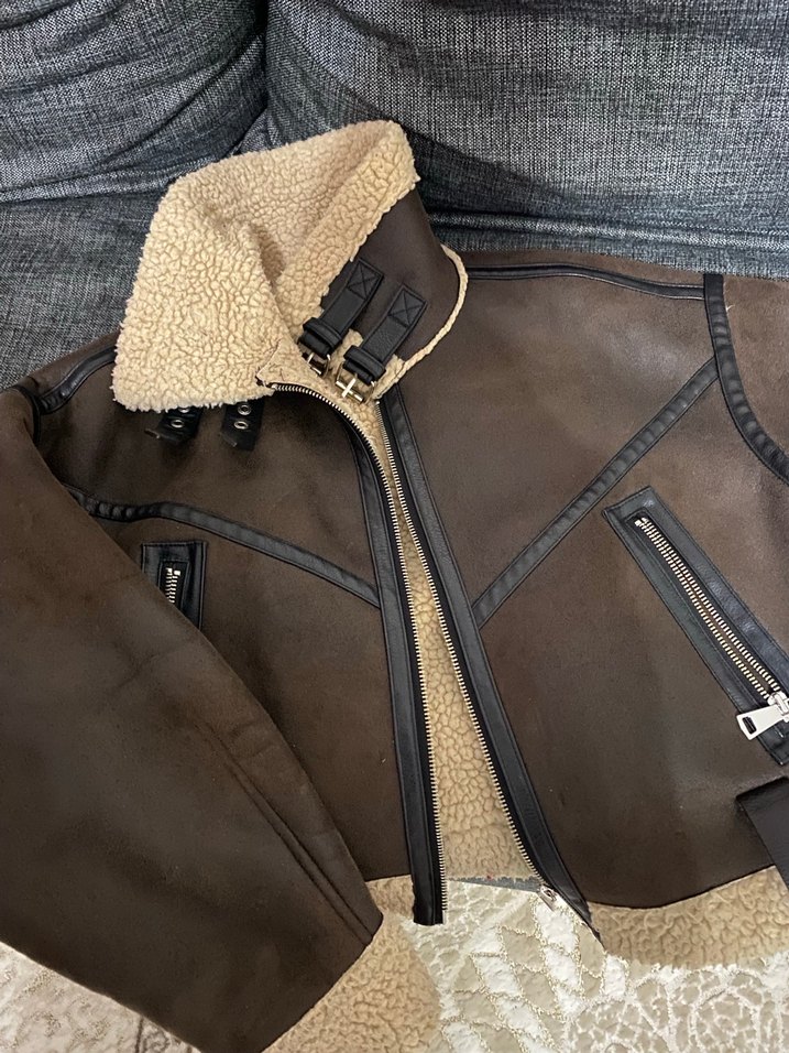 Kürk Detaylı Kahverengi Deri Kadın Ceket - Görsel 2