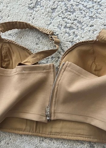 Nakışlı Fırfırlı Bej Straplez Büstiyer - Görsel 6