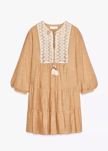 Bej Dantel Detaylı Bohem Midi Tunik - Görsel 6