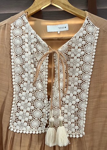 Bej Dantel Detaylı Bohem Midi Tunik - Görsel 2