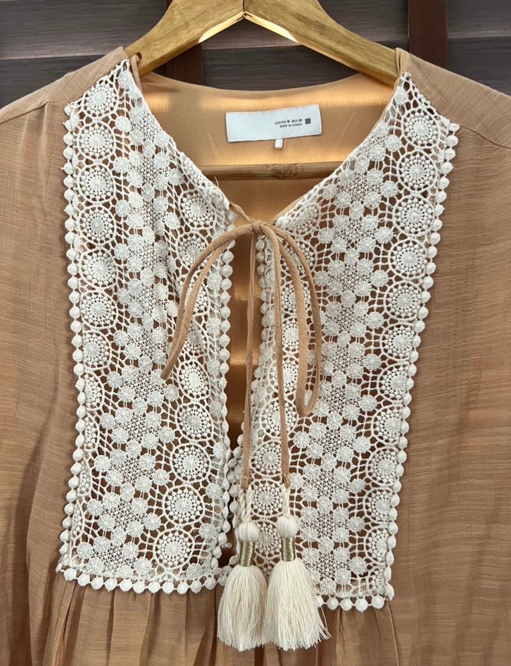 Bej Dantel Detaylı Bohem Midi Tunik - Görsel 2