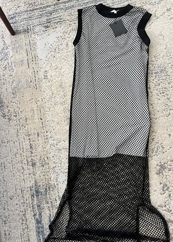 Kadın Gri Ekose Uzun Dantel Elbise - Görsel 4