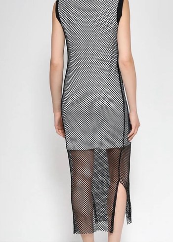 Kadın Gri Ekose Uzun Dantel Elbise - Görsel 3