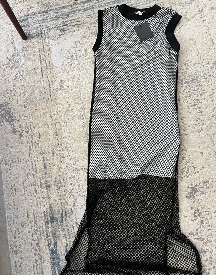 Kadın Gri Ekose Uzun Dantel Elbise - Görsel 4