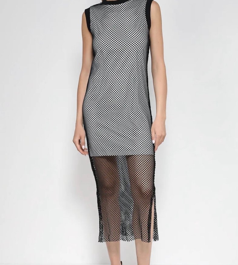 Kadın Gri Ekose Uzun Dantel Elbise - Görsel 2