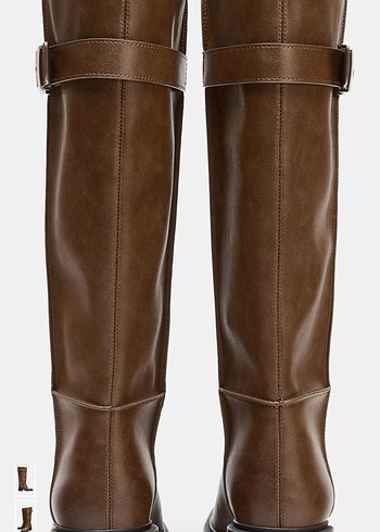 Kahverengi Tokalı Kadın Diz Üstü Deri Çizme - Görsel 4