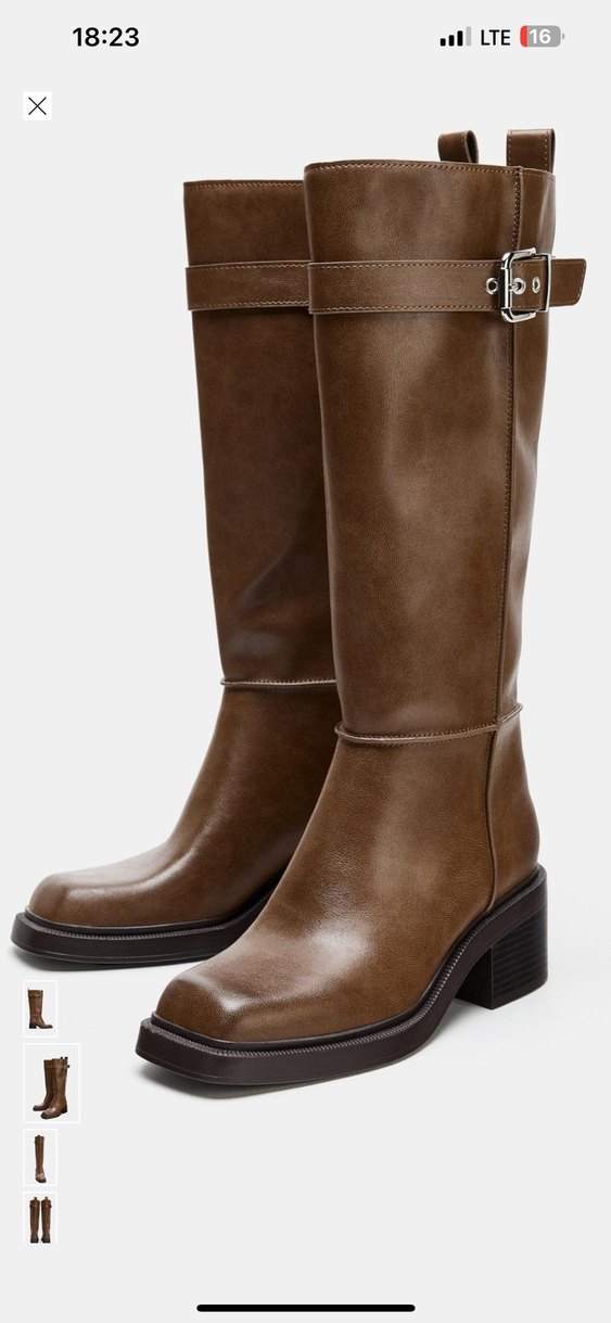 Kahverengi Tokalı Kadın Diz Üstü Deri Çizme - Görsel 3