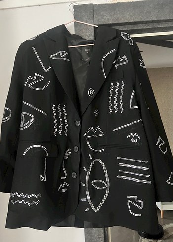 Nakışlı Siyah Kadın Midi Blazer Ceket