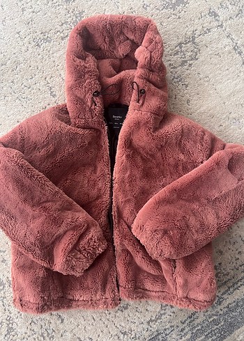 Bershka Pudra Pembe Pelus Kapusonlu Ceket
