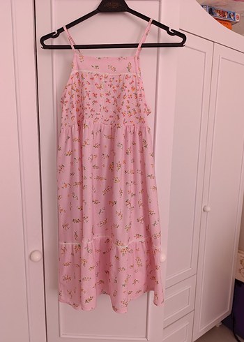 Zara Pembe Renkli Askılı Fırfırlı Kız Elbisesi