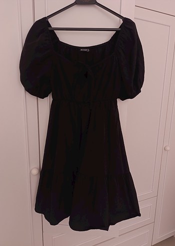 Siyah Keten Midi Goth Elbise