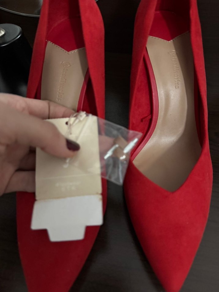 Kırmızı Süet Tokalı Yüksek Topuklu Stiletto - Görsel 2