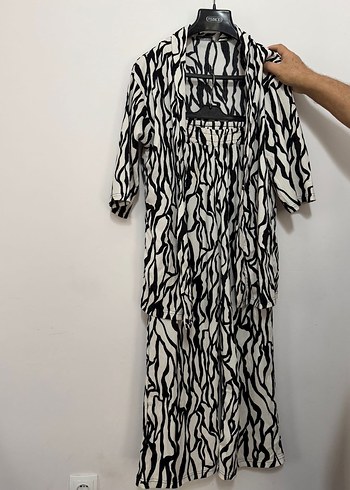 Zebra Desenli Uzun Kadın Kimono pantolon takım - Görsel 2