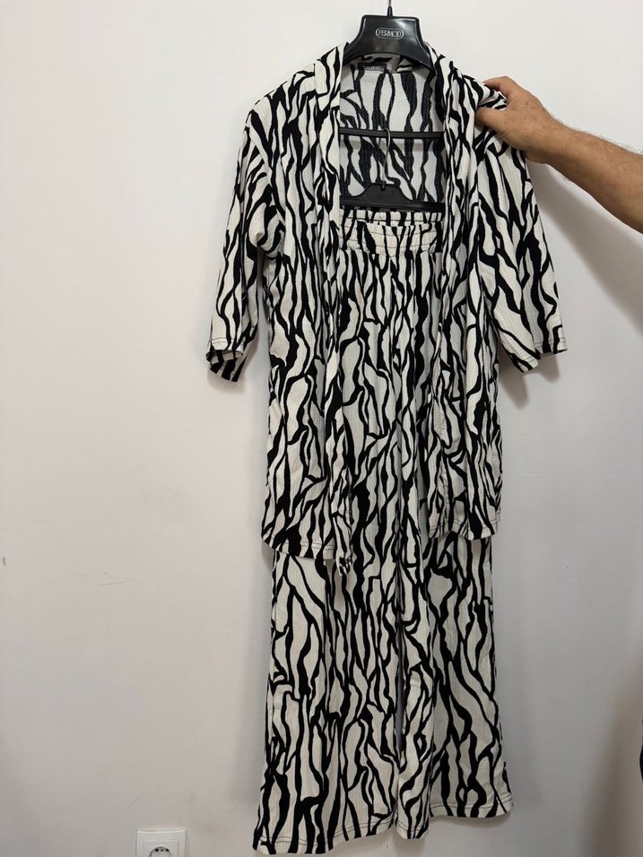Zebra Desenli Uzun Kadın Kimono pantolon takım - Görsel 2