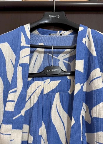 Mavi Batik Desenli Uzun Salaş Kimono - Görsel 2