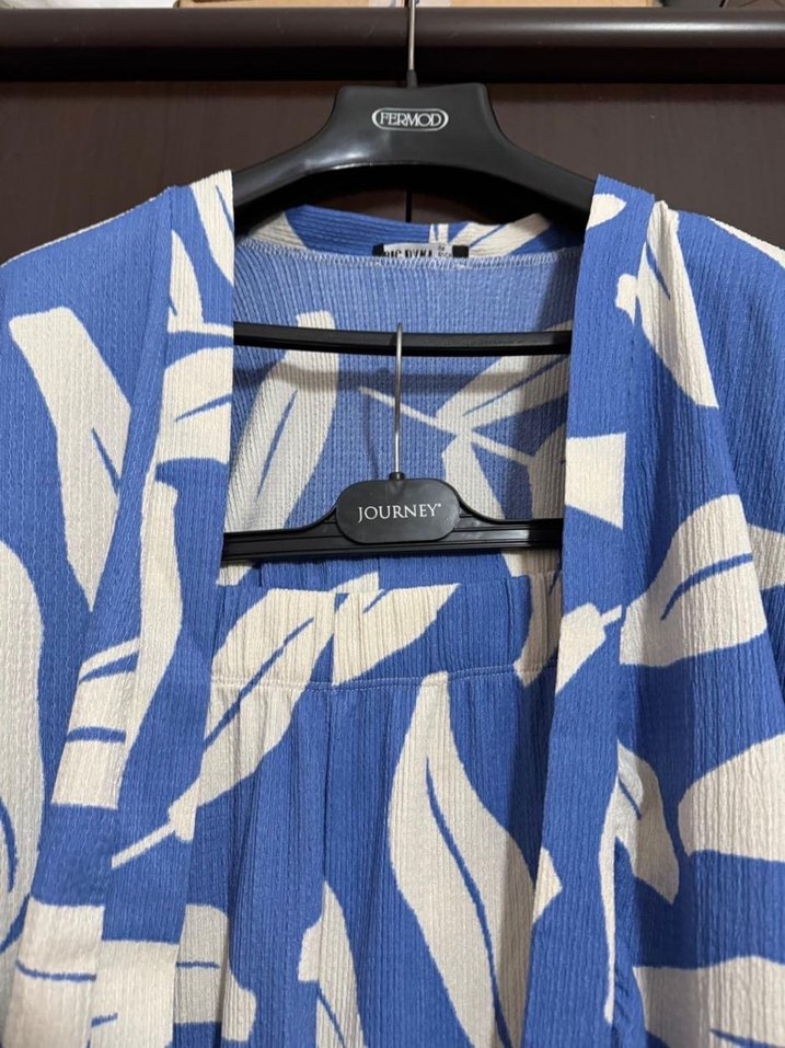 Mavi Batik Desenli Uzun Salaş Kimono - Görsel 2