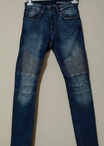 Lacivert Biker Skinny Denim Pantolon