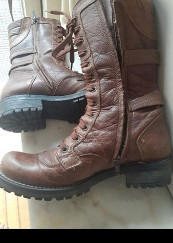 37 Beden Kahverengi Deri Kadın Dolgu Topuklu Botlar