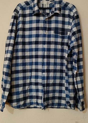 H&M Erkek Mavi Ekose Uzun Kollu Gömlek