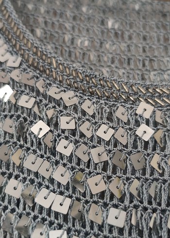 H&M Gri Payetli Örgü Kadın Kazak