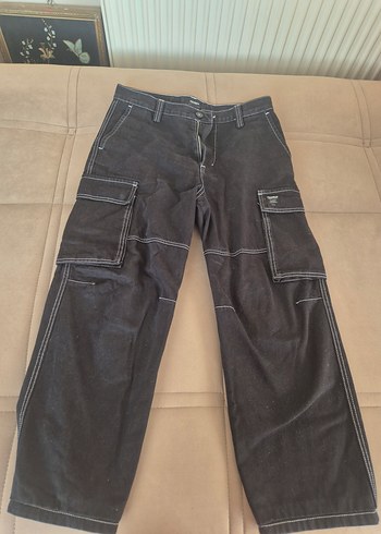 Siyah Bol Kesim Denim Pantolon