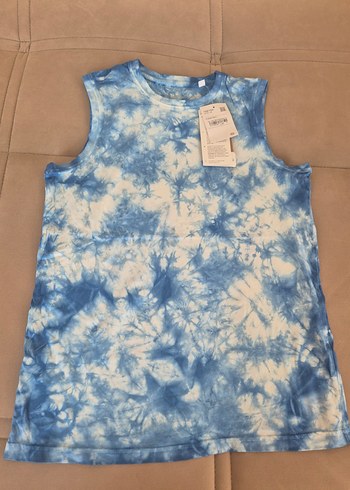 Mavi Batik Desenli Erkek Çocuk Kolsuz Tişört