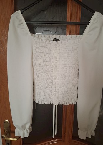 Beyaz Uzun Kollu Straplez Kadın Bluz - Görsel 3