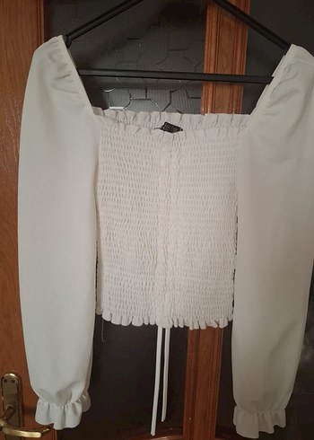 Beyaz Uzun Kollu Straplez Kadın Bluz - Görsel 4