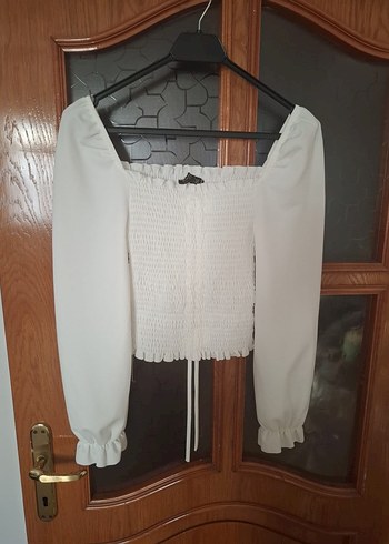 Beyaz Uzun Kollu Straplez Kadın Bluz - Görsel 2