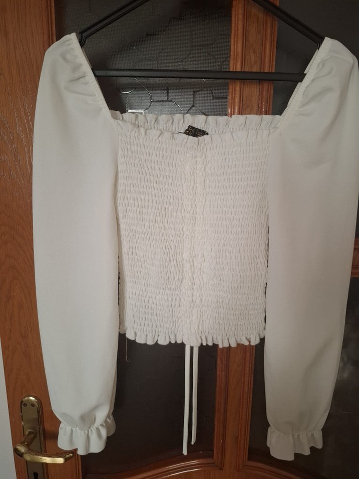 Beyaz Uzun Kollu Straplez Kadın Bluz - Görsel 3