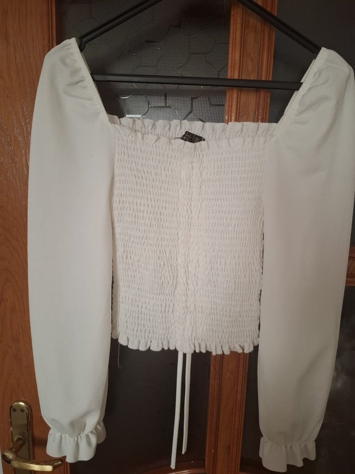 Beyaz Uzun Kollu Straplez Kadın Bluz - Görsel 4