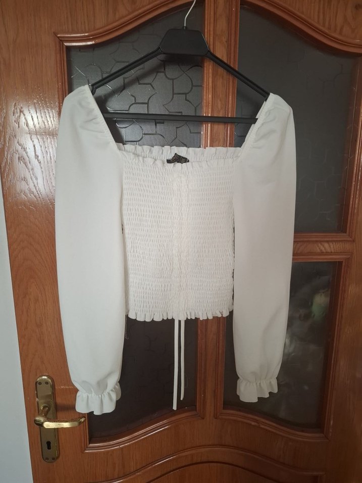 Beyaz Uzun Kollu Straplez Kadın Bluz - Görsel 2