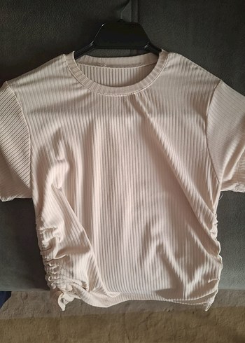 Bej Kısa Kollu Pilili Kadın Tişört - Görsel 6