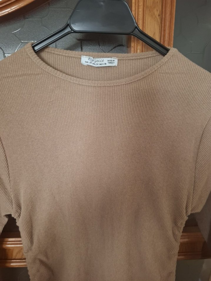 Bej Triko Bluz, Uzun Kollu, Midi Boy - Görsel 3