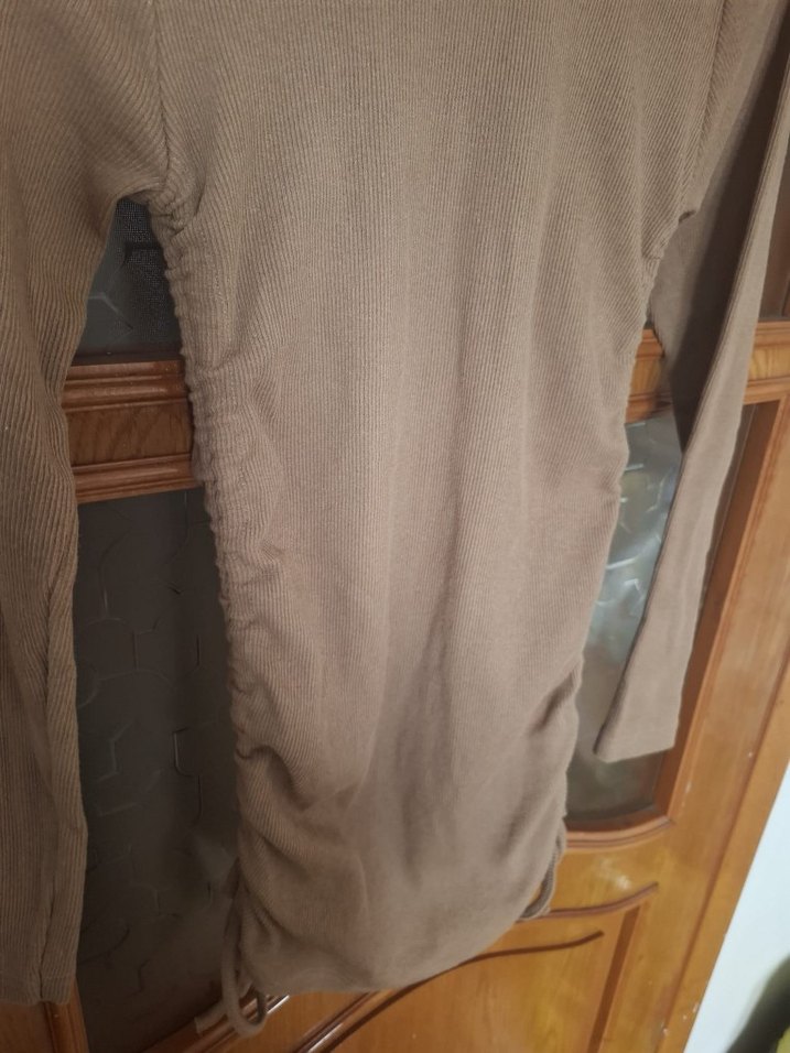 Bej Triko Bluz, Uzun Kollu, Midi Boy - Görsel 4