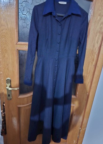 Düğmeli Lacivert Uzun Kadın Elbise 38 beden - Görsel 2