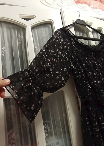 Nisan marka Siyah Desenli Uzun Bohem Elbise - Görsel 5