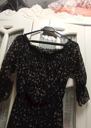 Nisan marka Siyah Desenli Uzun Bohem Elbise - Görsel 7