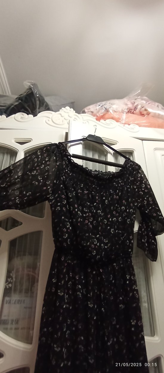 Nisan marka Siyah Desenli Uzun Bohem Elbise - Görsel 3