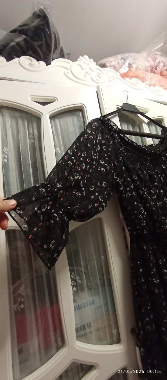 Nisan marka Siyah Desenli Uzun Bohem Elbise - Görsel 5