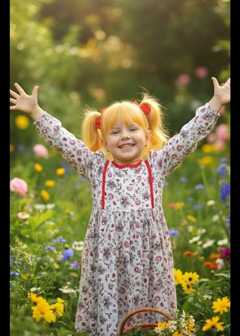 Dantel Detaylı Çiçek Desenli Bohem Kız Elbisesi - Görsel 2