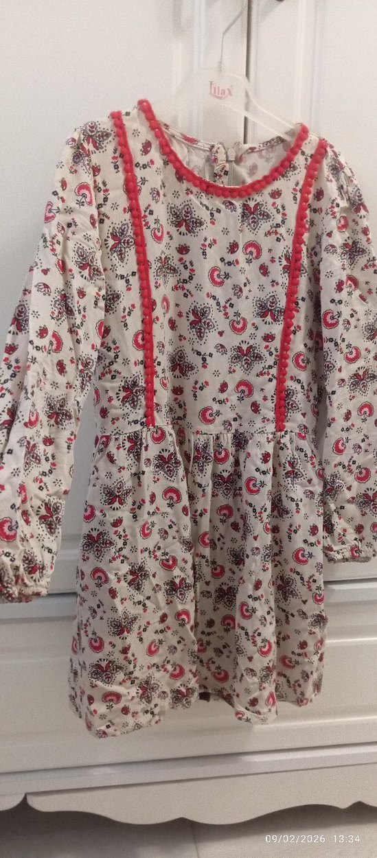 Dantel Detaylı Çiçek Desenli Bohem Kız Elbisesi - Görsel 3