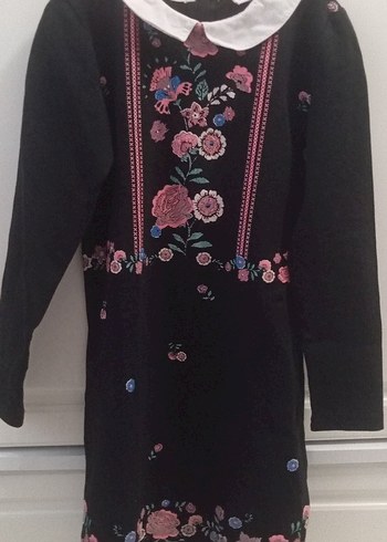 LC Waikiki Nakışlı Siyah Kız Çocuk Elbise - Görsel 3